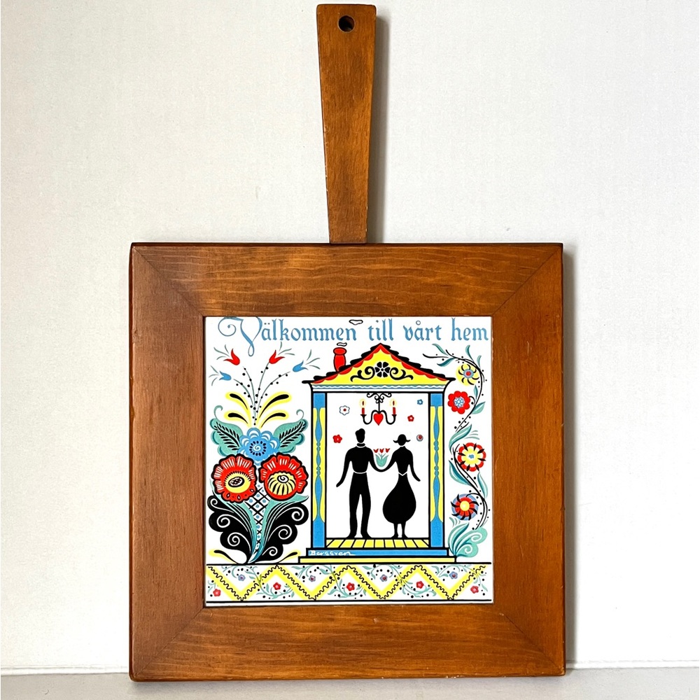 Ceramic Tile Framed Vintage Kitchen Decor Wall Art Trivet Cutting Board Sweden - Picture 2 of 6